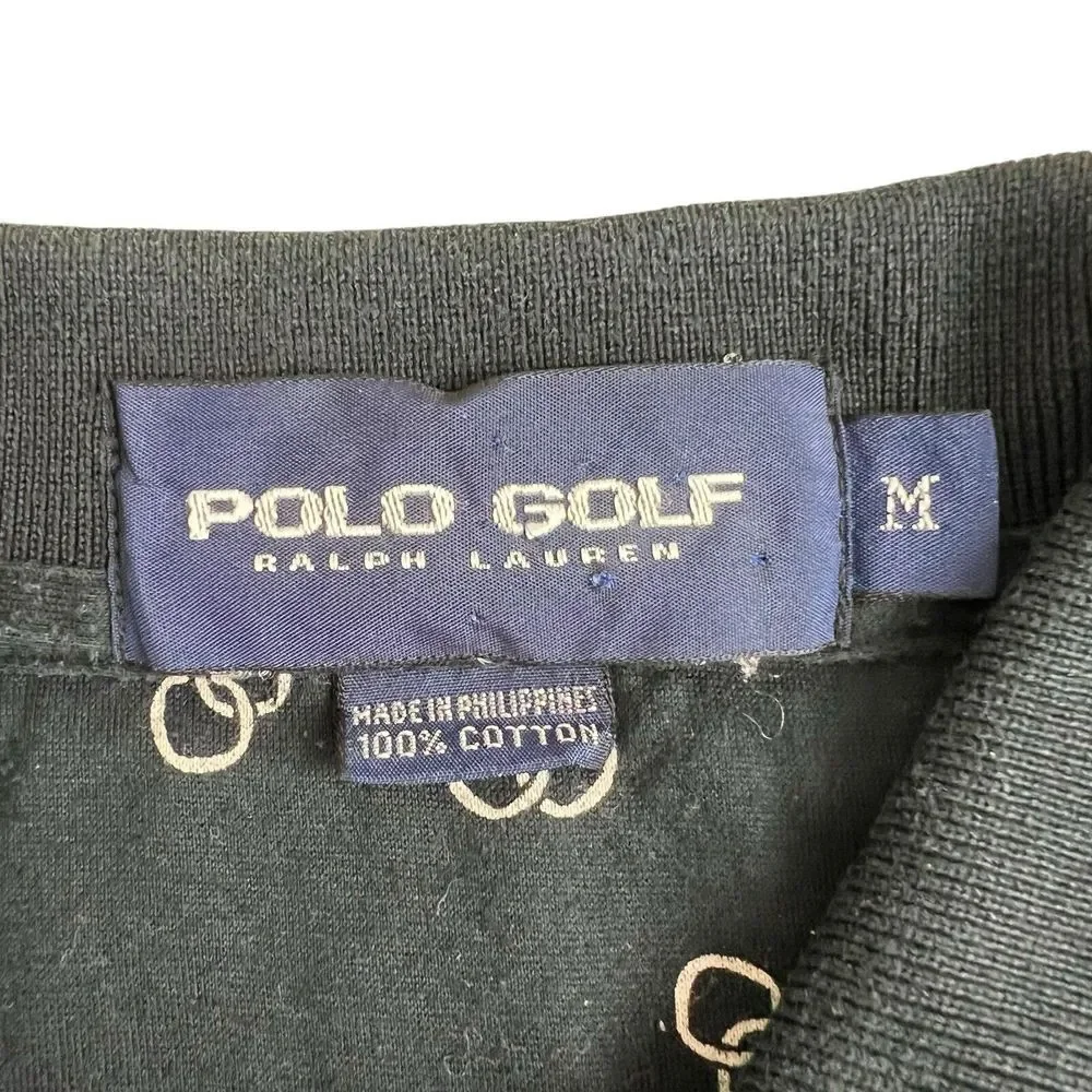 Ralph Lauren Polo Golf Mens Medium Black All Over Print‎ Short Sleeve Polo Shirt